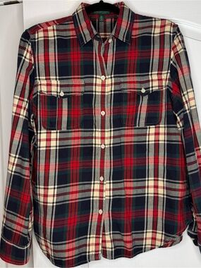 Ralph Lauren Red, Navy & Cream Plaid Button-Up Shirt